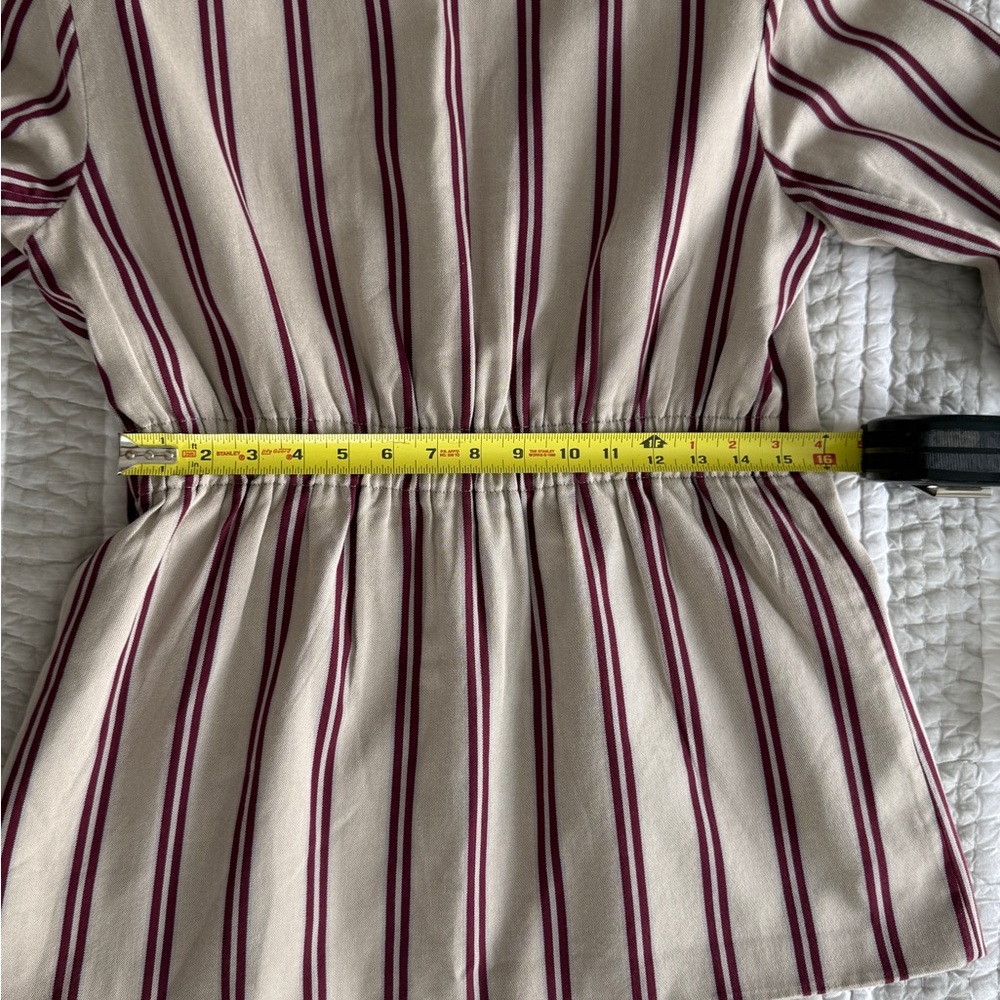 L'Academie Beige and Burgundy Striped Blazer, Size Medium - Picture 7 of 9